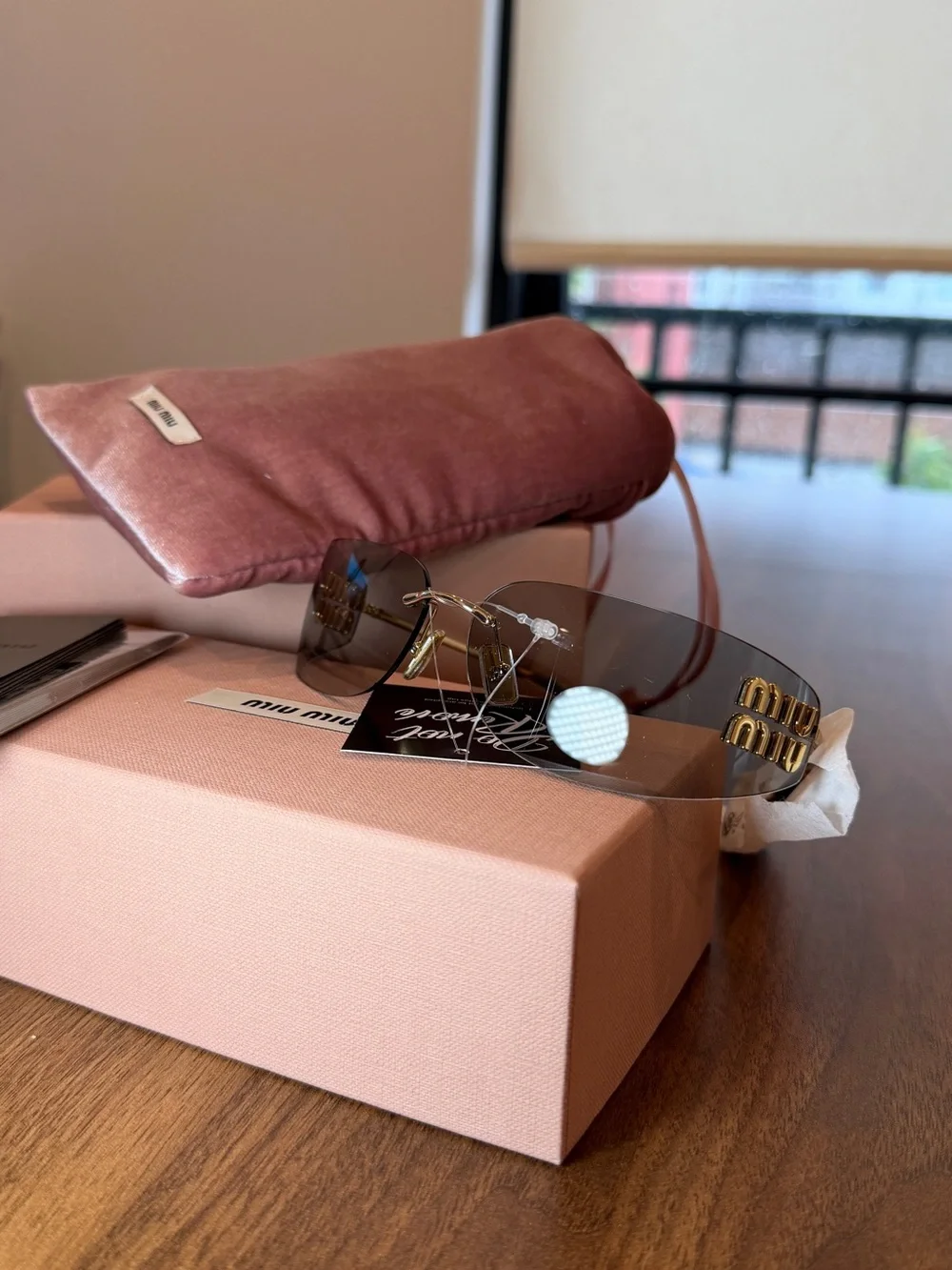 Miu Miu Pink Gradient Shield Sunglasses with Gold Logo - Picture 4 of 9